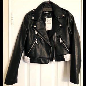 ZARA CROP FAUX LEATHER MOTO JACKET BLK NWT $69.90